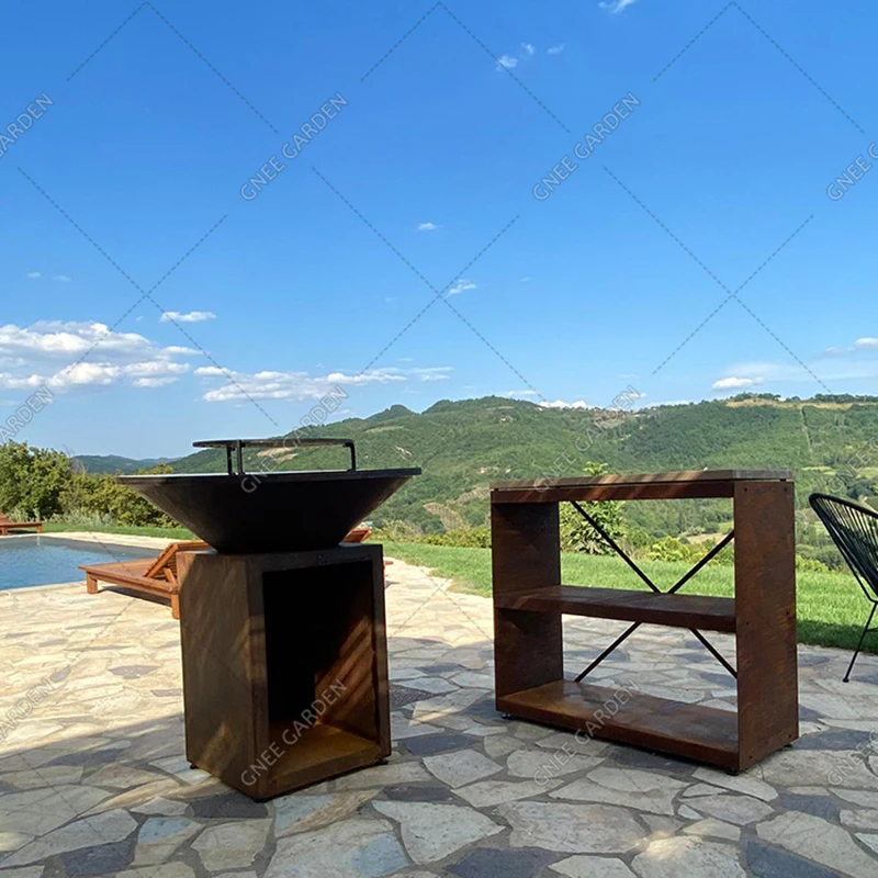 Outdoor Grill Corten Steel Fire 120CM Big Barbecue with Grillring