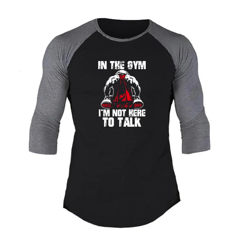 Gym fitness sports Tees Sleeve  Fitnes Points Tops Fashion Slim Fit Slim Quarter summer Men Three-quarter sleeves Cotton T-Shirt