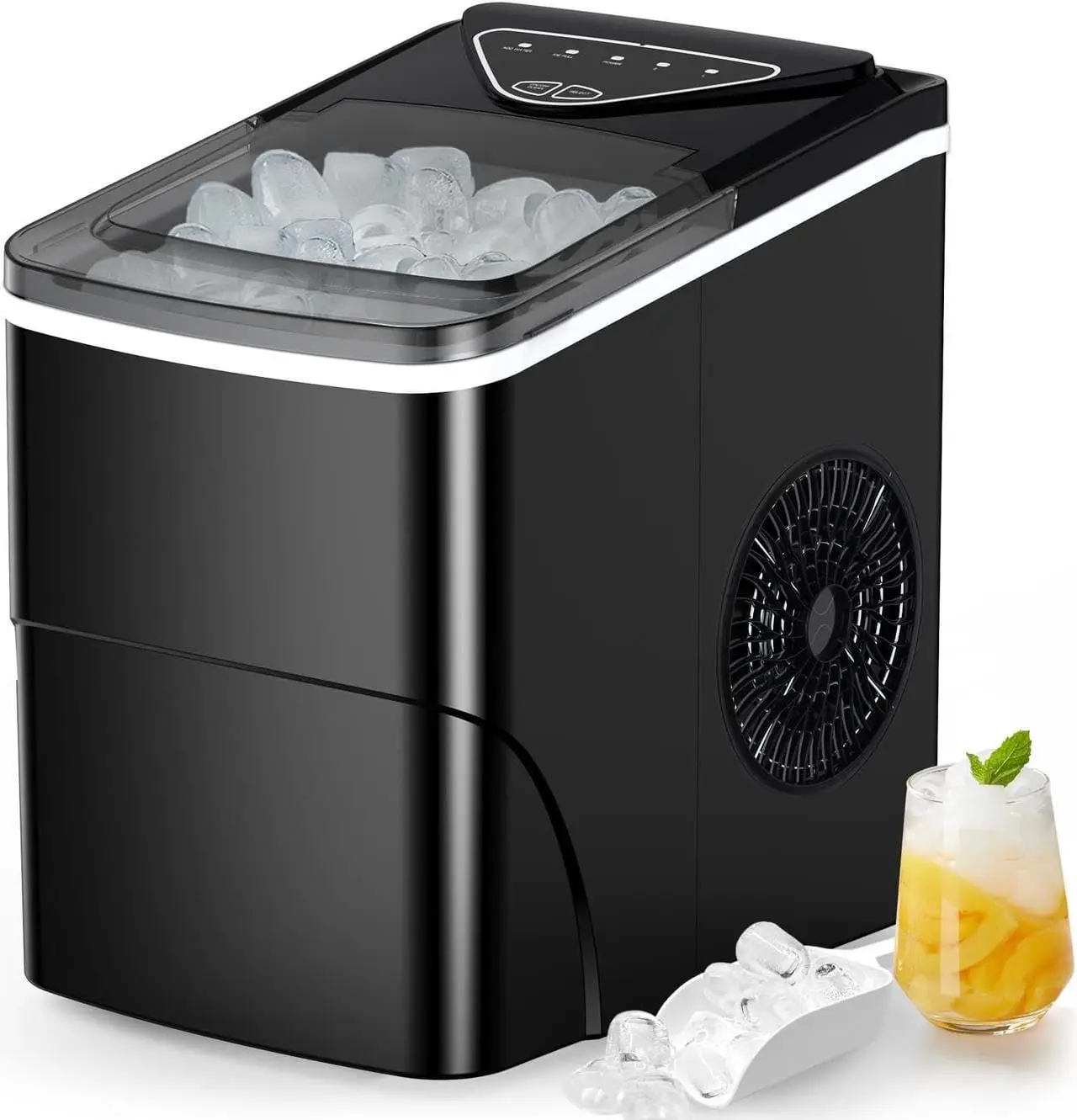 

Portable Countertop Ice Maker, 26lbs in 24Hrs, 9 Cubes in 6 Mins, Auto-Cleaning with Basket and Scoop for Home, Kitchen