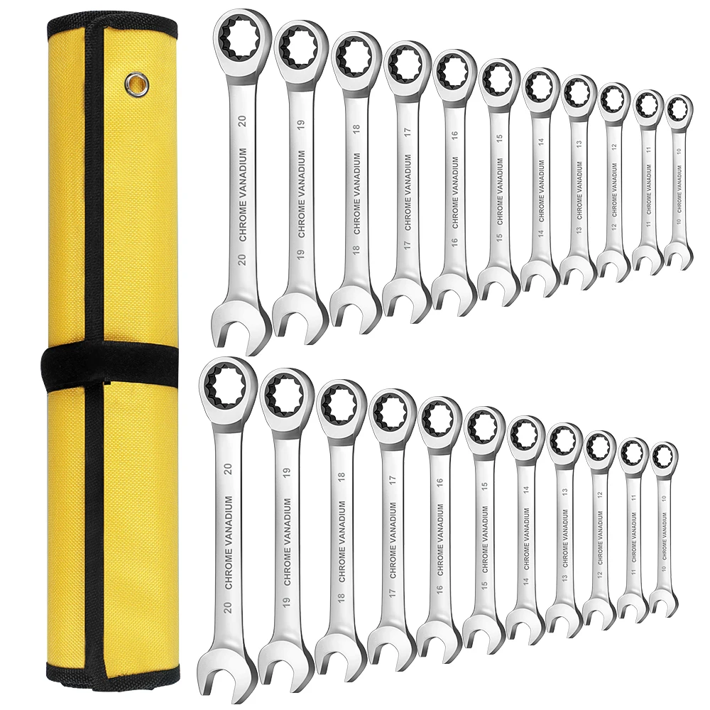 

WOZOBUY Набор комбинированных ключей с храповым механизмом, наборы ручных инструментов с метрической тканью 6-22 мм, ключи для авторемонта, гаечный ключ с рулонными тканевыми сумками