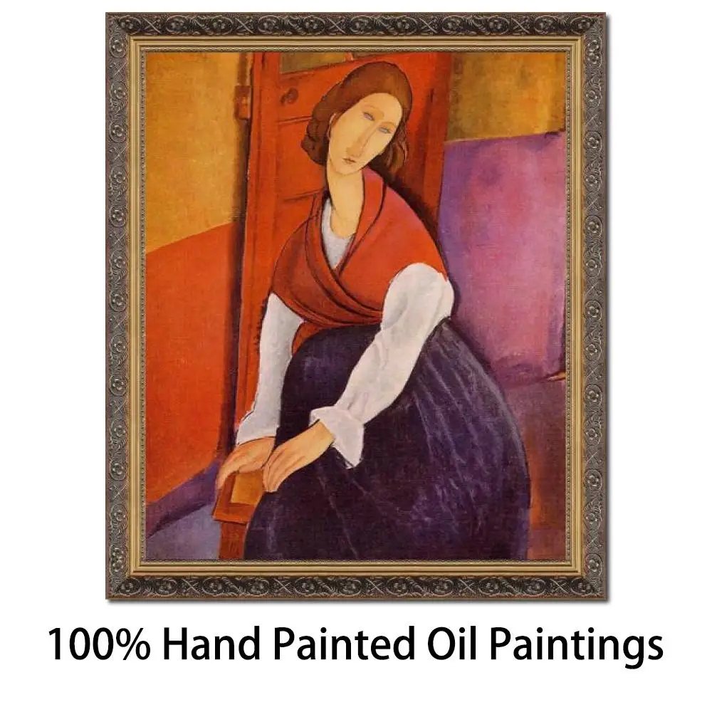 

Portrait of Jeanne Hebuterne by Amedeo Modigliani Classic Hand-Painted Oil Painting Replica Framed Artwork for Living Room Decor