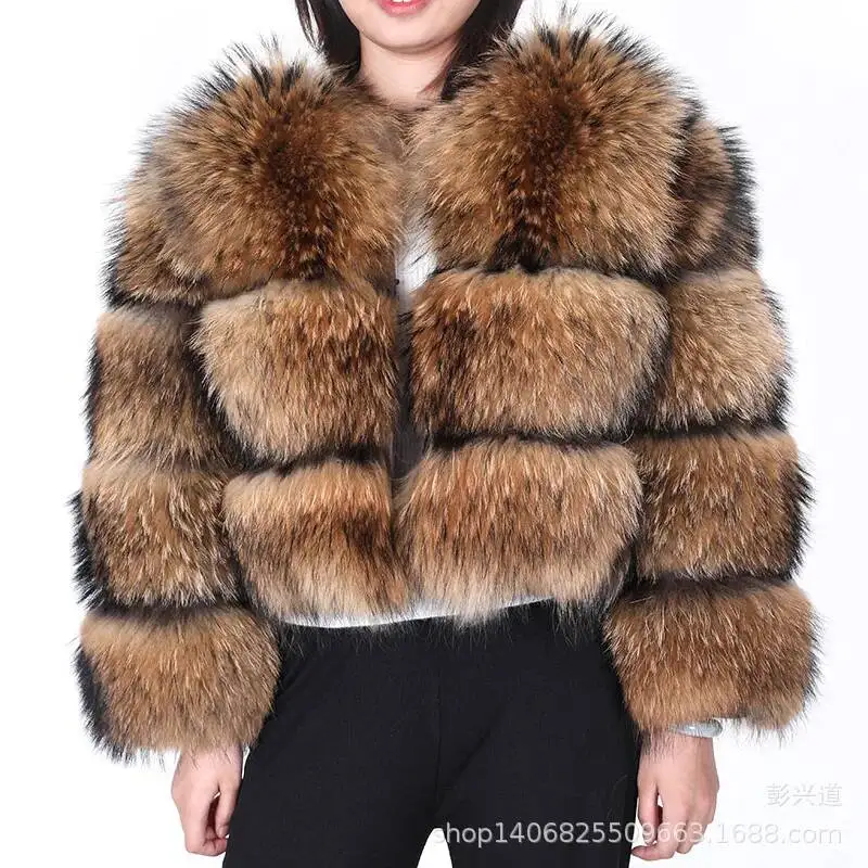 Manteau d'hiver en vison épais de raton laveur pour femme, veste élégante surdimensionnée en fourrure écologique en renard naturel