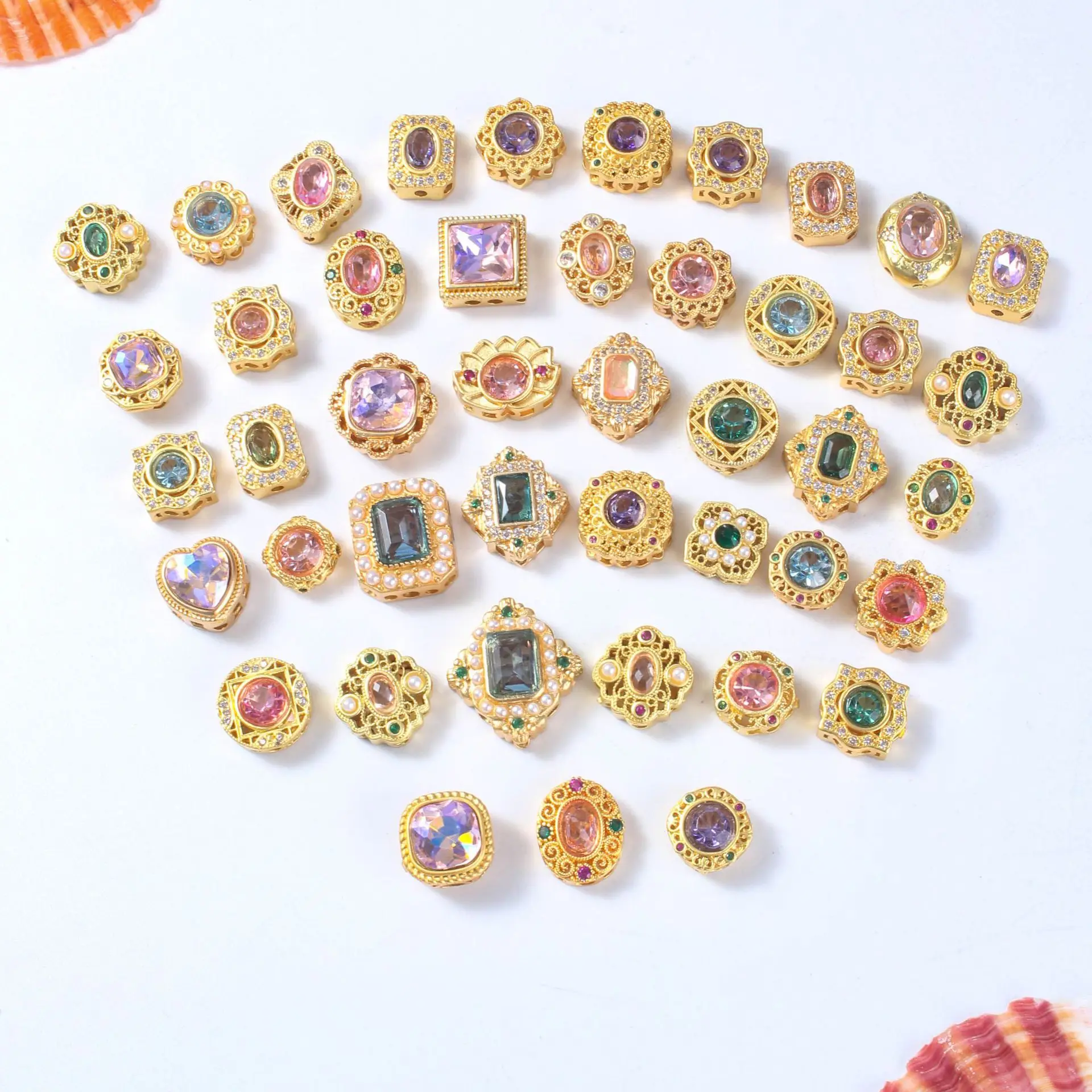 8pcs Copper Gold-plated Zircon Porous Ring Face Transport Caibao Bead DIY Necklace Bracelet Jewelry Accessories Beading Material