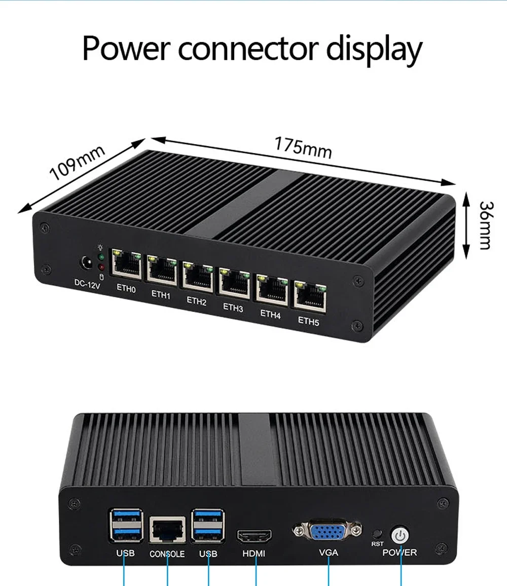 XCY mini router 6*LAN i211 NICS 1*RJ45 intel 4405U DDR4 WIN10/11 LINX Ubuntu PXE centos soft sever pfsense computer pc