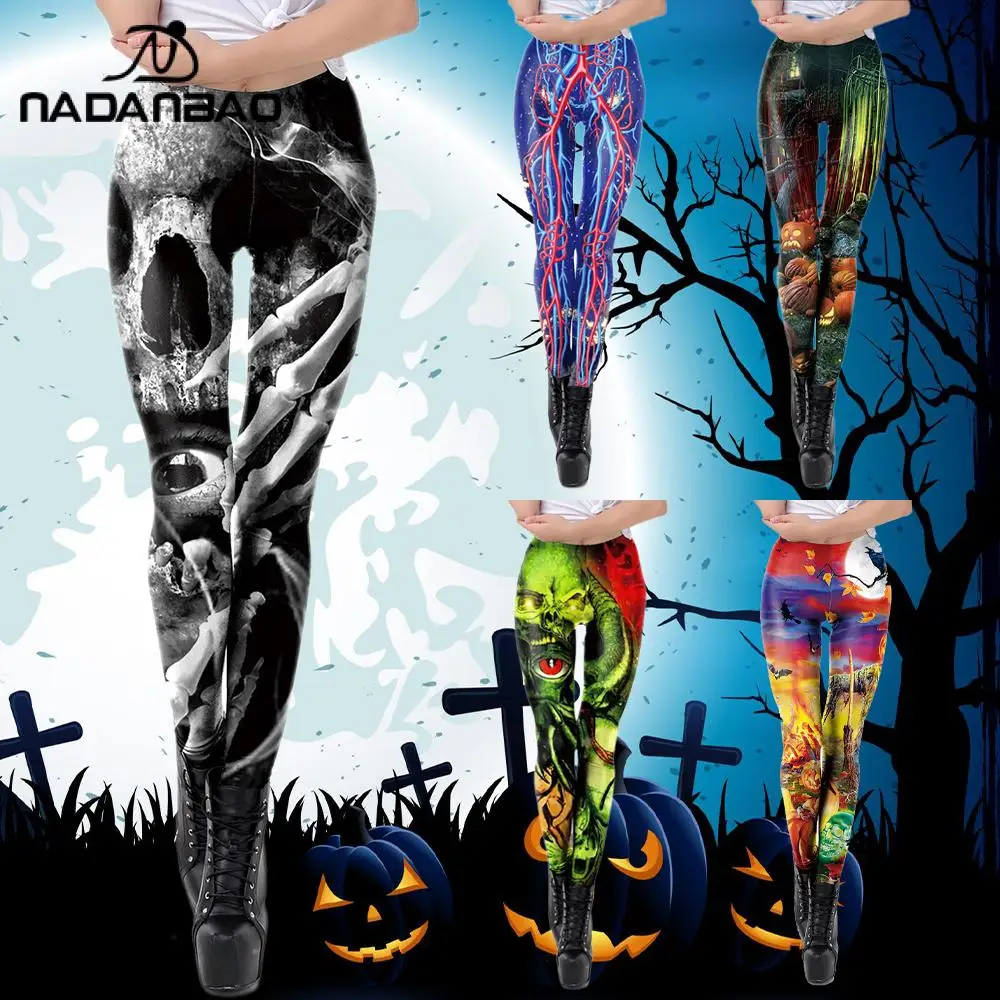 Nadanbao legginsy damskie śmieszne Halloween przyjęcie świąteczne ludzkie naczynia krwionośne drukowanie spodnie do jogi seksowne elastyczne rajstopy spodnie
