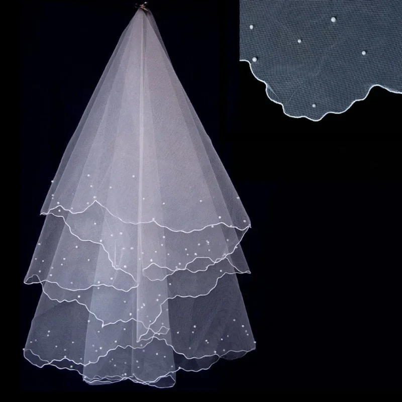 

Bridal Wedding Veil 1.5 Meters Single Layer Sticky Pearl Bridal White Gauze 2024