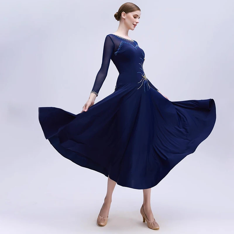 Vestido de valsa personalizado 2025, novo vestido de competição de dança de salão, roupas de festa, padrão feminino, dança moderna, performance de palco