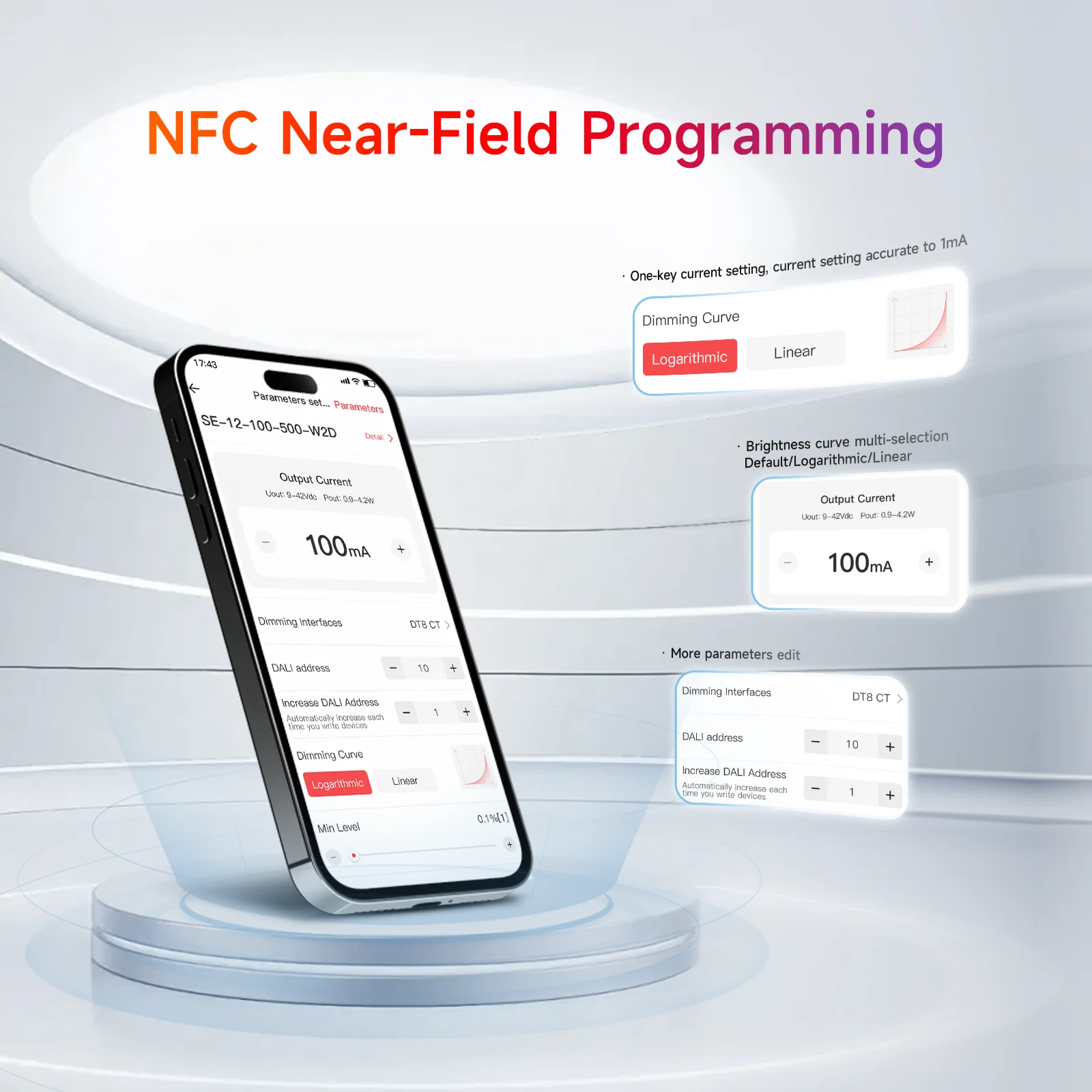 DALI 10W NFC Constant Current Driver,1CH,100-240V AC,NFC Adjustable Current,High PF Design CB,ENEC,RCM,EAC,EL,DALI-2
