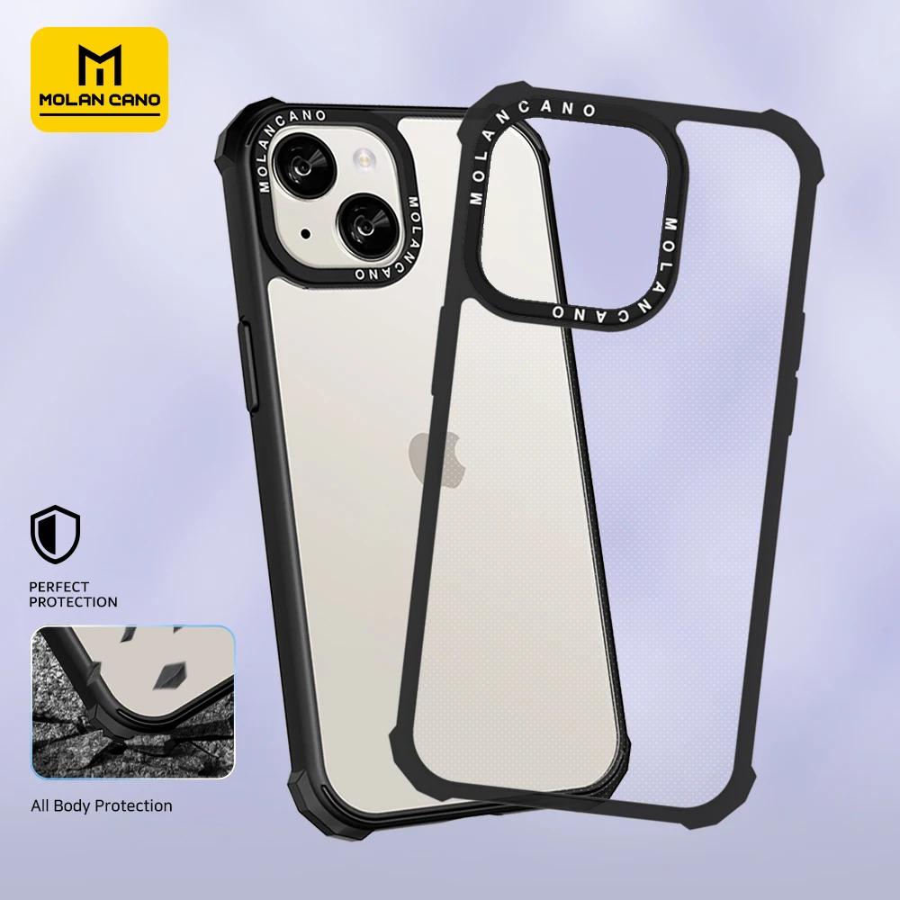 MOLANCANO-Shockproof Phone Bumper Cover, Hard PC Back and TPU Frame, Case for iPhone 15, 11, 12, 13, 14 Pro Max Plus, 7, SE2 Min