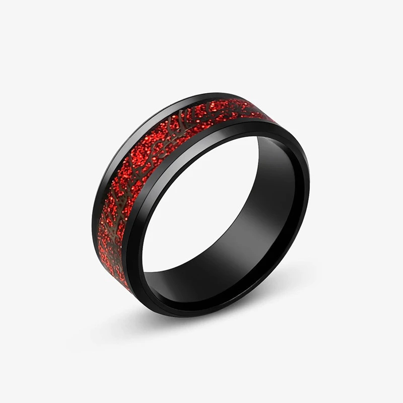 Fashion 8mm Men Stainless Steel Celtic Dragon Rings Personality Inlay Black Red Blue Carbon Fiber Finger Ring bague homme 2024