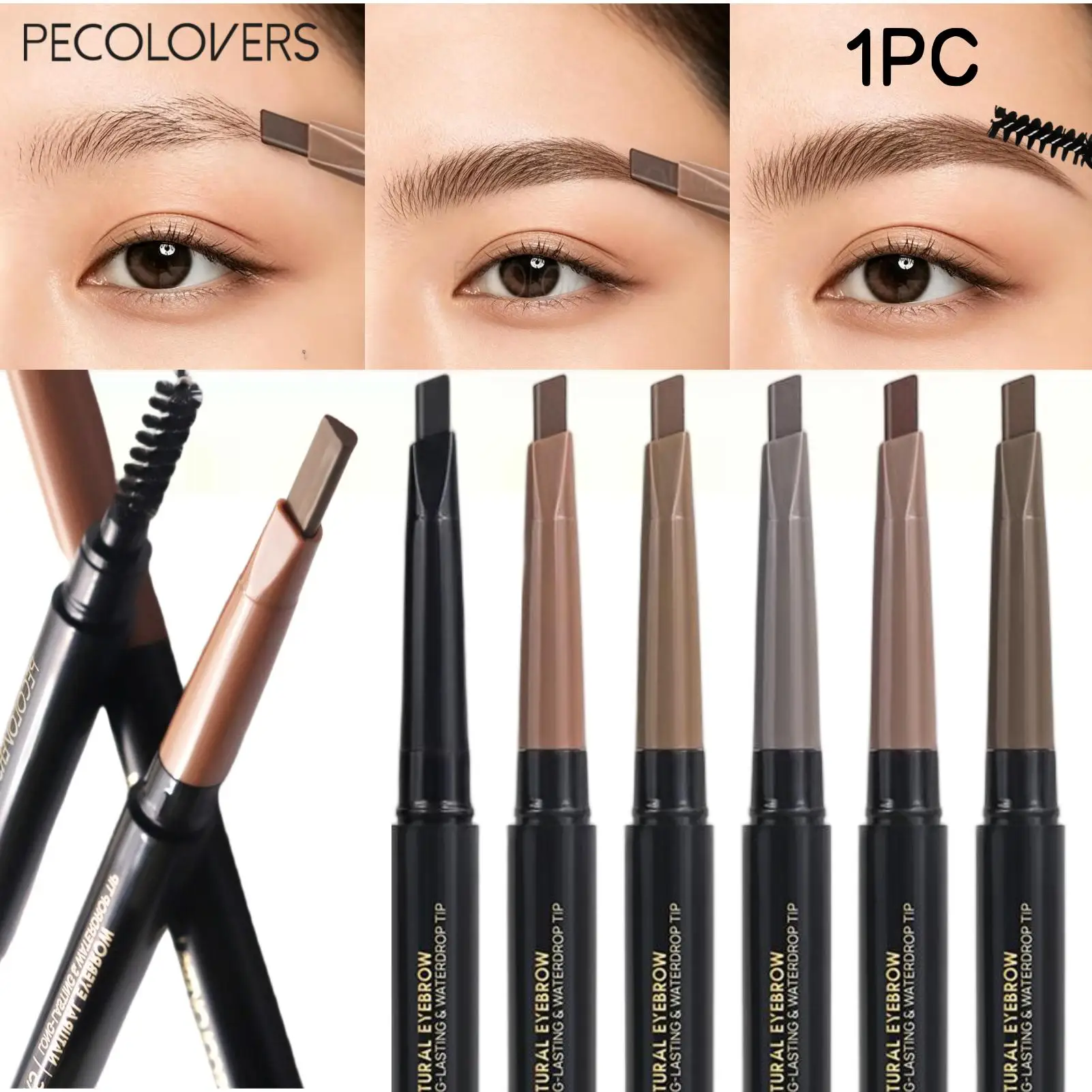 1PC Waterproof Dual-Ended Eyebrow Pencil/Long-Lasting Smudge-Proof Brow Pen/Natural Hair-Like Strokes/Easy Fill & Shape