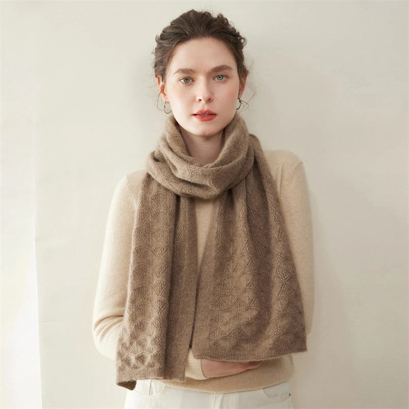 MVLYFLRT Women's Light Luxury 100% Pure Cashmere Scarf Thickened Warm Neck Protection Fashion Solid Color Fan-Shaped Scarf