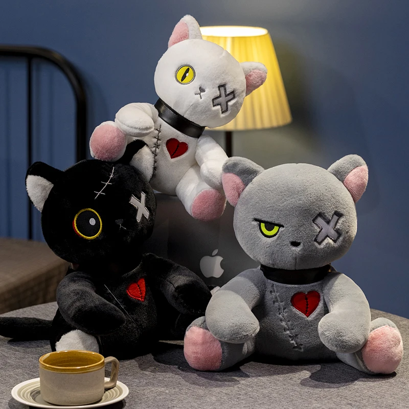 Juguete de peluche de gato de Anime para niños, animales de peluche góticos oscuros, muñeco de peluche de gatito, juguetes suaves de dibujos animados para decoración de Halloween, regalos