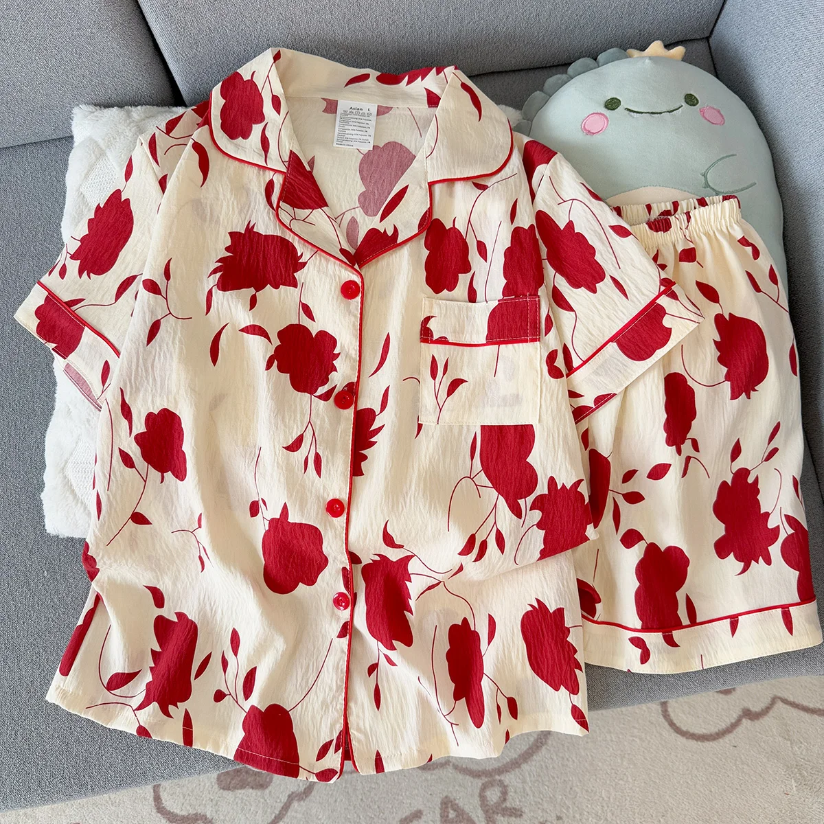 Women's Summer Pajamas, Thin Floral Pattern Short-Sleeved Shorts, Sweet and Cute, Can Be Worn Outside in Summer, Two-Piece Home Wear Set