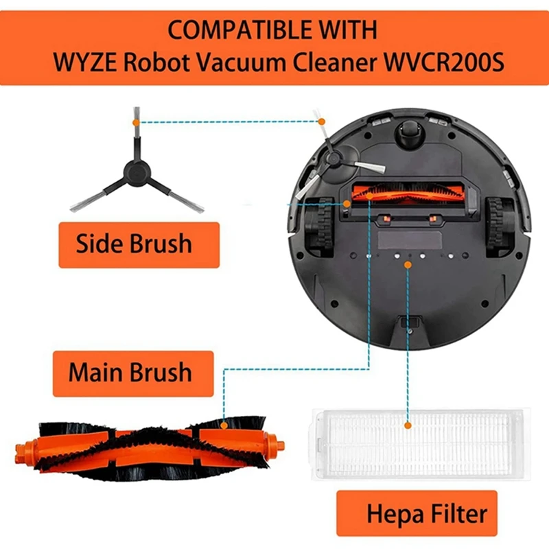1 مجموعة أجزاء الملحقات صالح ل WYZE جهاز آلي لتنظيف الأتربة WVCR200S الملحقات ، فرشاة جانبية رئيسية فلتر Hepa استبدال طقم قطع غيار