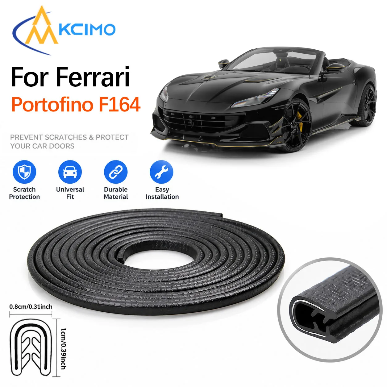 Car Door Edge Anti Scratch Guard For Ferrari Portofino F164 2017-2023 PVC Seal Strip With Built‑in Steel Sheet