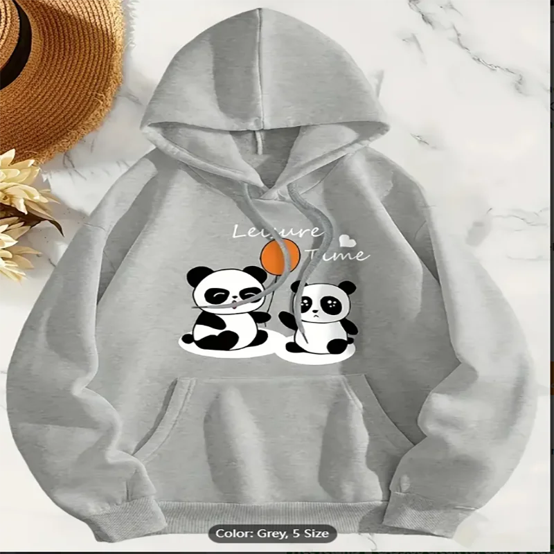

Женская толстовка с капюшоном, мягкий серый пуловер, милая панда, графический карман-кенгуру, можно стирать в машине, свободная посадка, комфорт из чистого хлопка