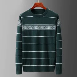 Jersey de algodón para hombre, ropa de punto Jacquard de Navidad, jersey negro fino, ropa de rayas a cuadros verdes