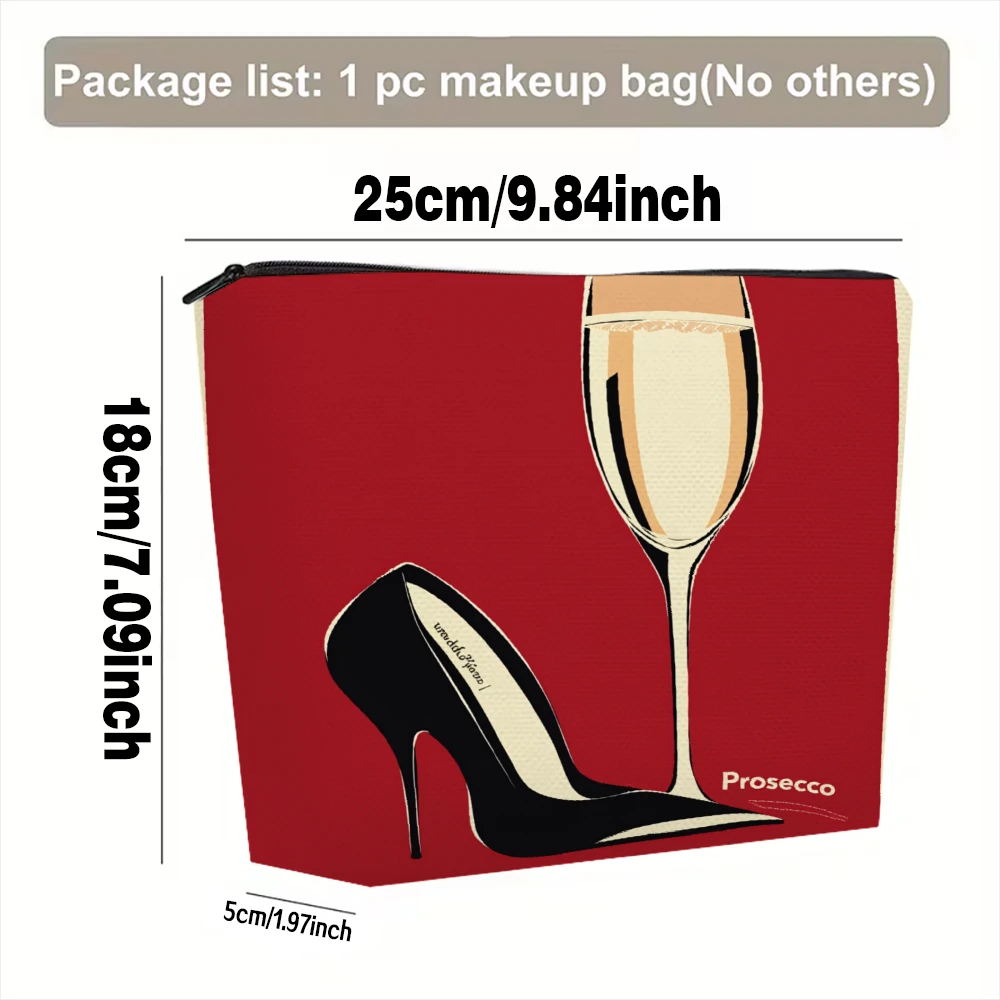 High Heel And Prosecco Glass Makeup Bags for Girls Cosmetic Pouch Toiletry Bag Pencil Case Travel Storage