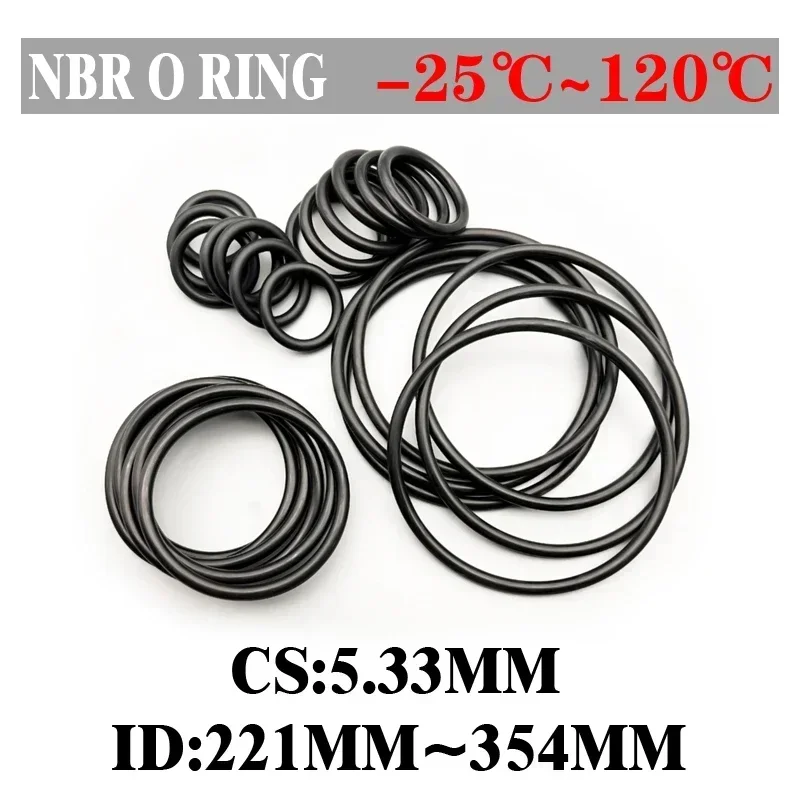 2pcs NBR O Ring Seal Gasket CS 5.33mm ID 221~354mm Automobile Nitrile Rubber Round Shape Washer Corrosion Resist Sealing Gaskets