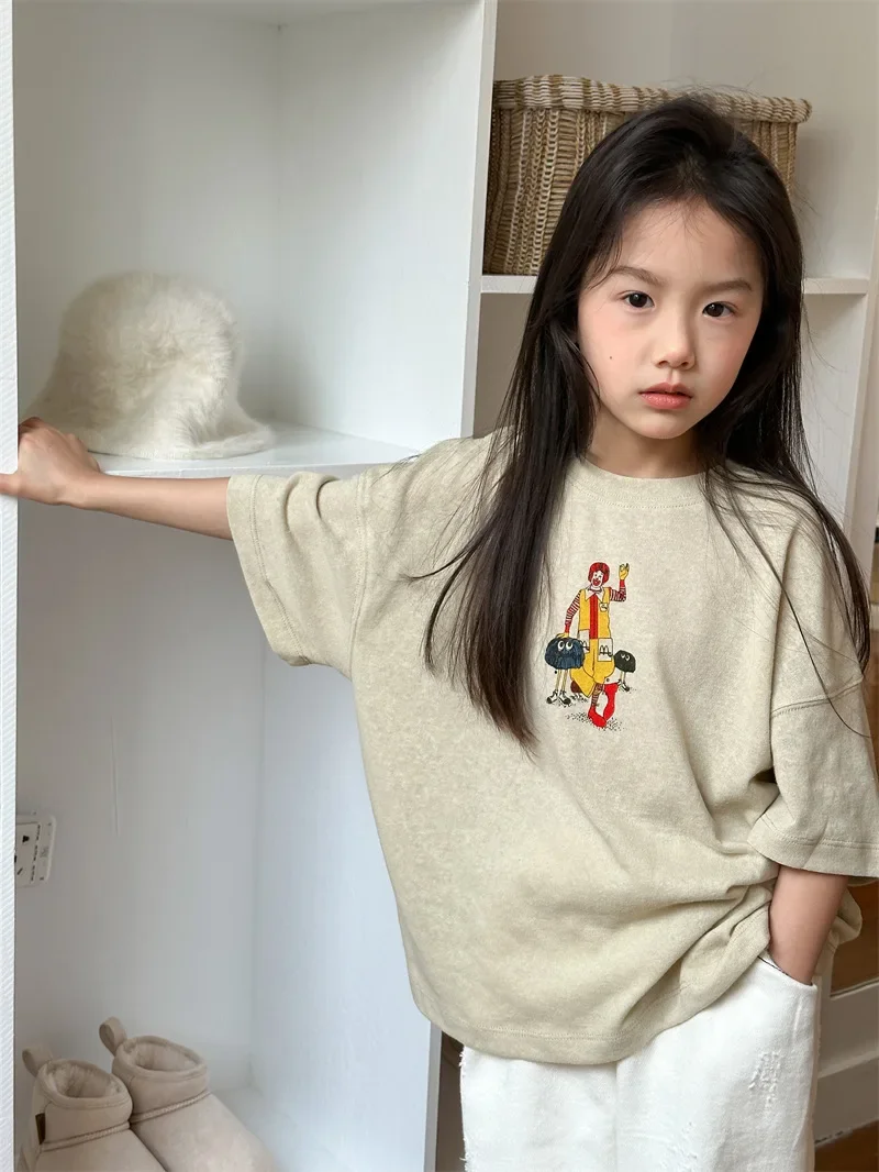 Children Clothing Kids 2024 Summer New Korean Style Short Sleeve Cartoon Printed T-shirt for Boys and Girls Cute Short Sleeve