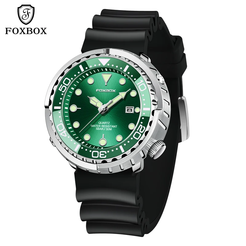 FOXBOX Top Brand Fashion Diver Watch Men 50ATM Waterproof Date Clock Sport Watches Mens Quartz Wristwatch Relogio Masculino image 3
