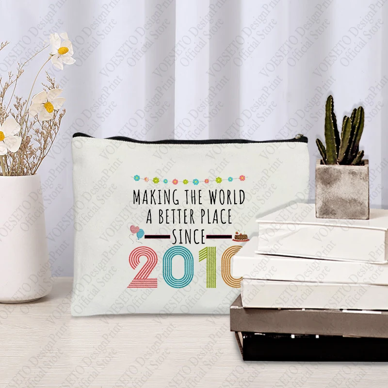 1pc Making The World a Better Place Since 2007 pattern Makeup Bag,Travel Toilet Storage Bag,Party Gift Zipper Organizer,Cosmetic