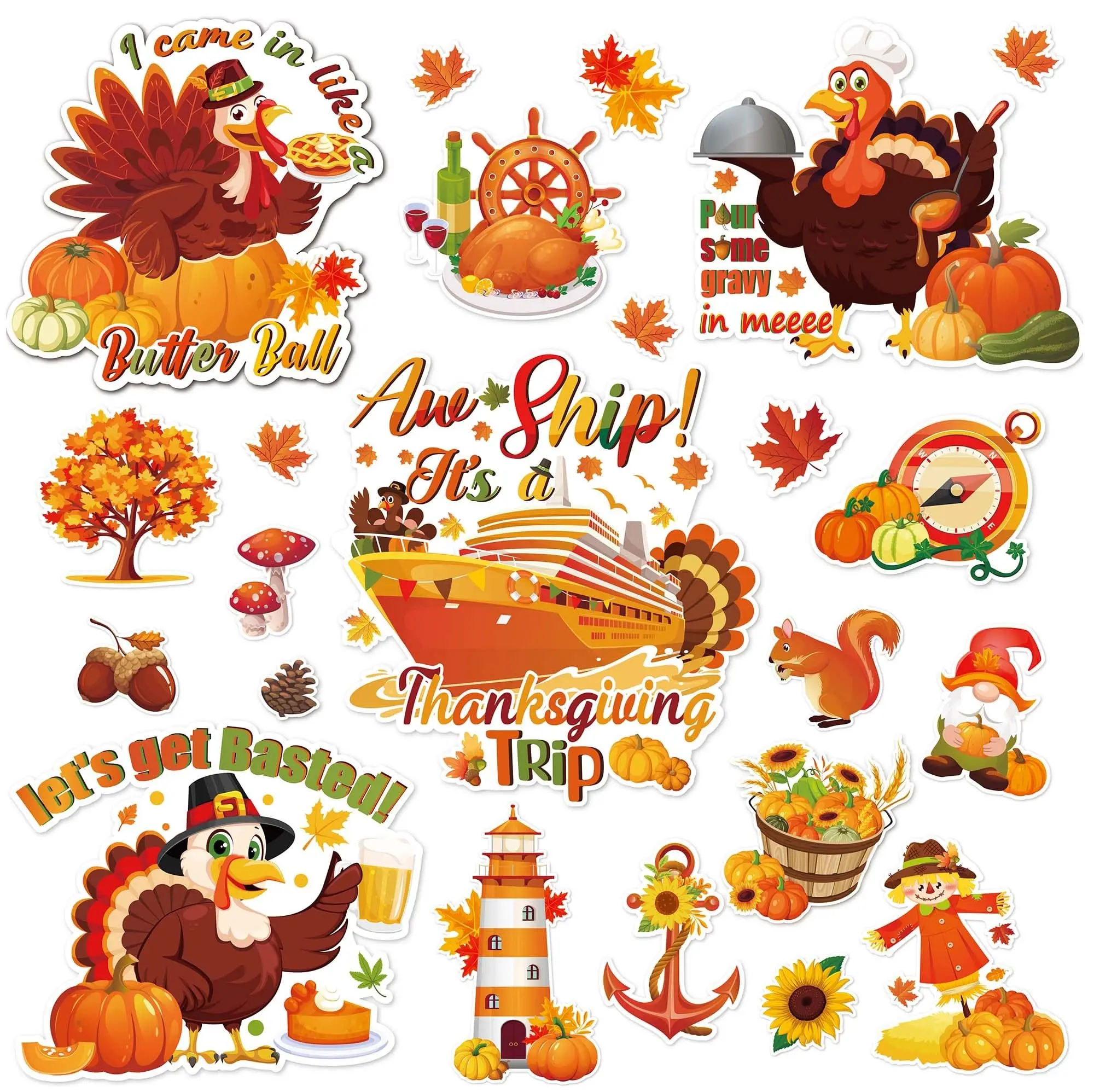 

Thanksgiving Cruise Door Decorations 20pcs Fall Refrigerator Magnets, Autumn Cruise Ship Door Magnetic, Turkeys Magnets for Meta