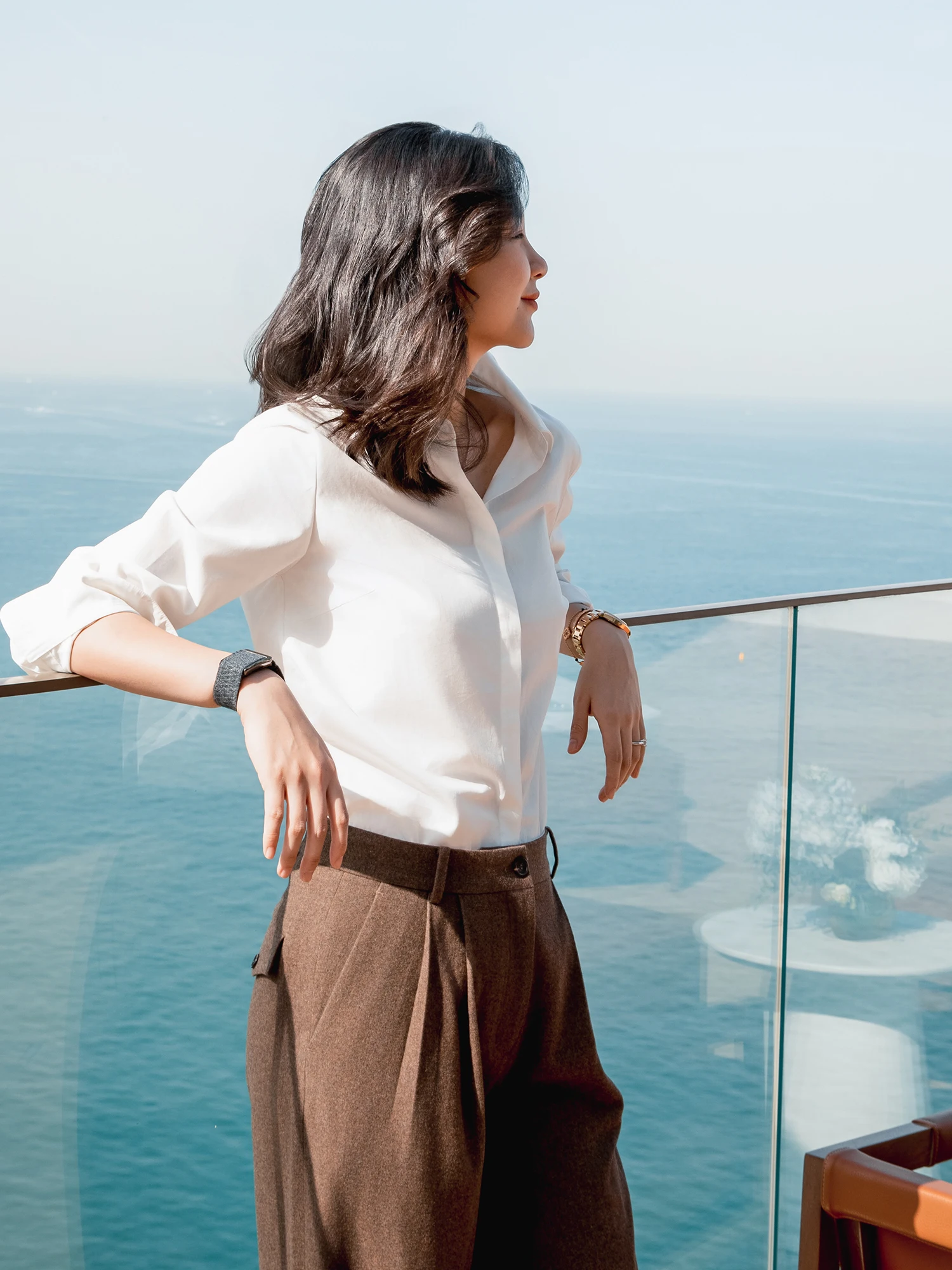 

Женская хлопковая рубашка с длинным рукавом, осенне-зимняя, повседневная, синяя, свободного кроя, модная, в стиле H-образного силуэта