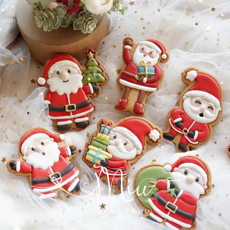 Christmas Santa Claus Pattern Cookie Cutter Xmas Biscuit Stamp Icing Cake Fondant Cake Tree Decoration Baking Pressed Mold