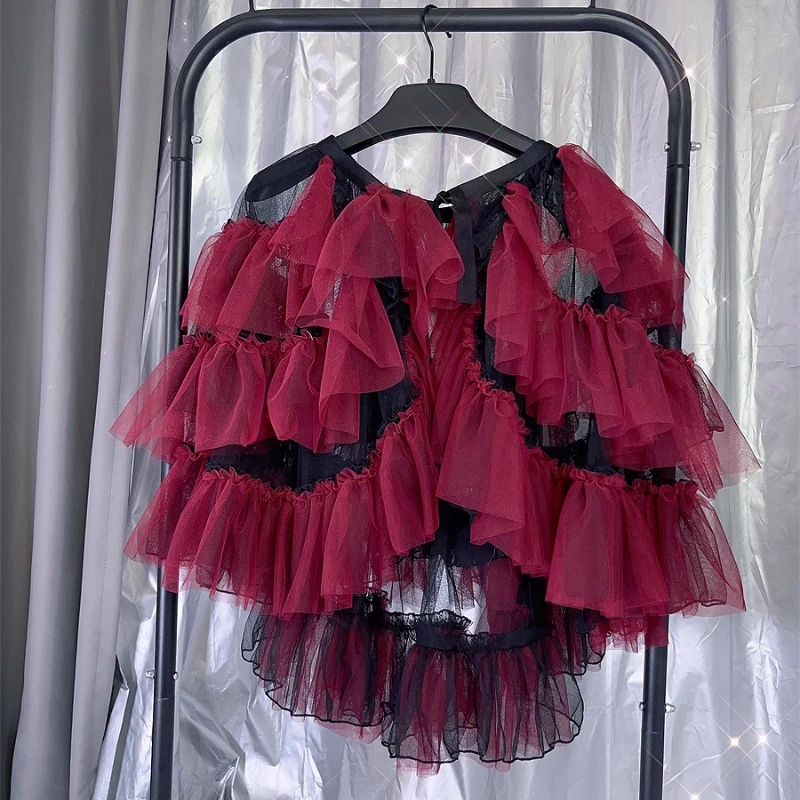 Punk Gothic Sexy Black Red Classical Court Women's Sling Dress New Lace Hollow Out Splicing Beaded Chain Long Dresses Ladies