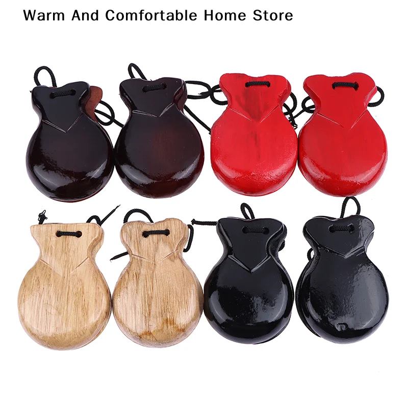 2 Castañuelas Tradicionales de Madera Españolas para Flamenco con Cuerda, Instrumento de Percusión para Niños