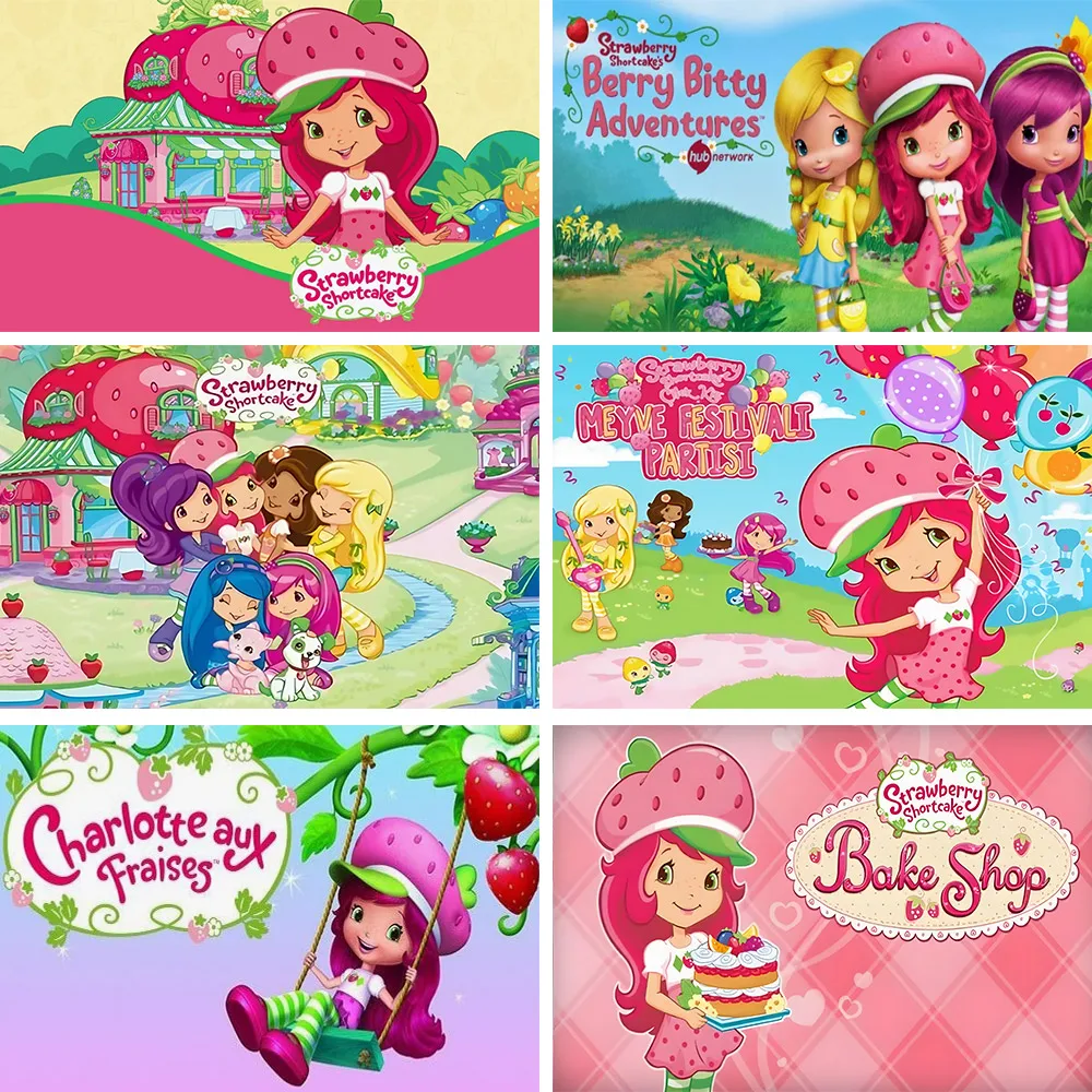 

Cartoon Pink Cute Strawberry Cake Large Size Flag Printing Pattern Interesting Theme Background Birthday Party Decoration Banner