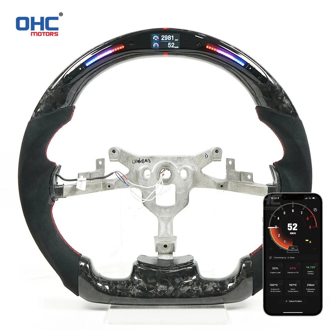 OHC ألياف الكربون لسيارة شيفروليه كورفيت C6 z06 zr1 2006 2007 2008 2009 2010 2011 عجلة قيادة جلدية مثقوبة بدون وسادة هوائية #3