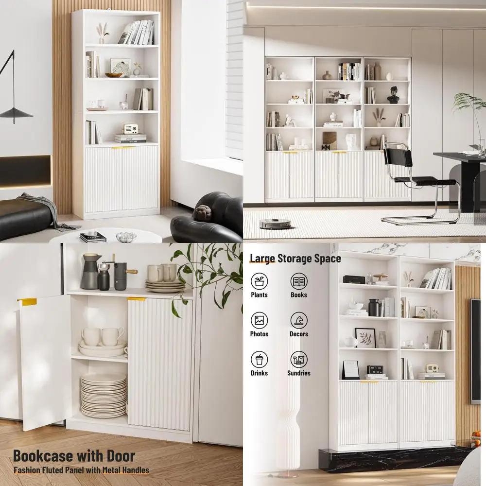 ตู้หนังสือ 7 ชั้น สูง 72 นิ้ว พร้อมบานประตู ชั้นวางของตั้งพื้น ชั้นวางของตกแต่งบ้าน