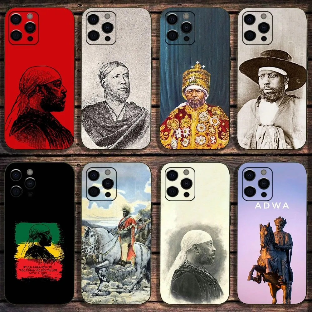 Emperor Menelik Ii Ethiopia Adwa Phone Case For Apple iPhone 15,14,13,12,11,Pro,X,XS,Max,XR,Plus,Mini Soft Black Cover