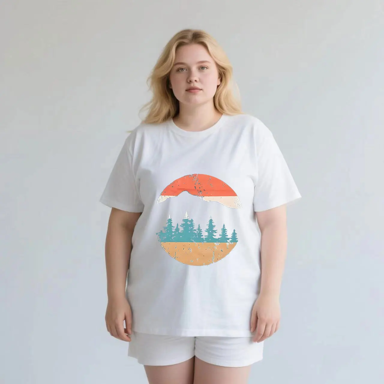 

Cartoon pattern printing plus size Ladies' casual short sleeved T-shirt white