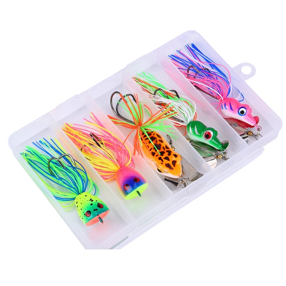 

3D Walking Frog Fishing Lure Hard Bait With Sound Beads For Bass Pike Blackfish Topwater Crankbait Tackle 5pcs Box