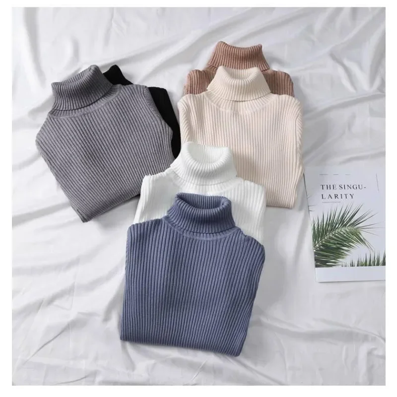 

2024 Autumn Women's High Neck Sweater Versatile Slimming Pullover Short Knitted Long Sleeved Core Spun Yarn Fabric Base Sweater