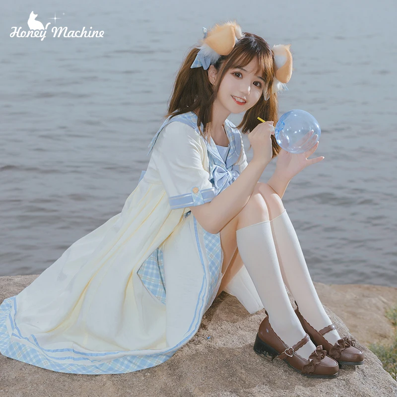 Japanische Lolita Marine Stil College-Stil niedlichen Lolita Mädchen Kleid hohe Taille viktoria nischen Kleid Kawaii Mädchen Gothic Lolita cos Loli