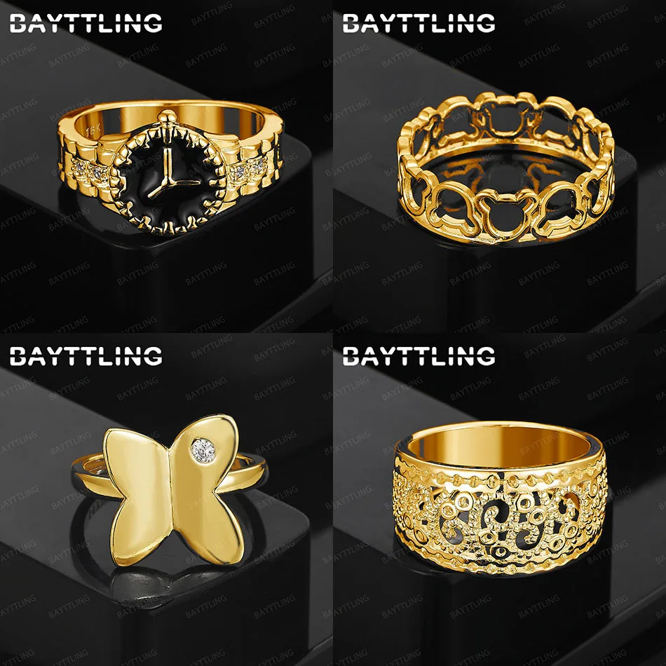 

Fashion 925 sterling silver 18 gold exquisite butterfly bear hollow ring women's wedding gift jewelry accessories