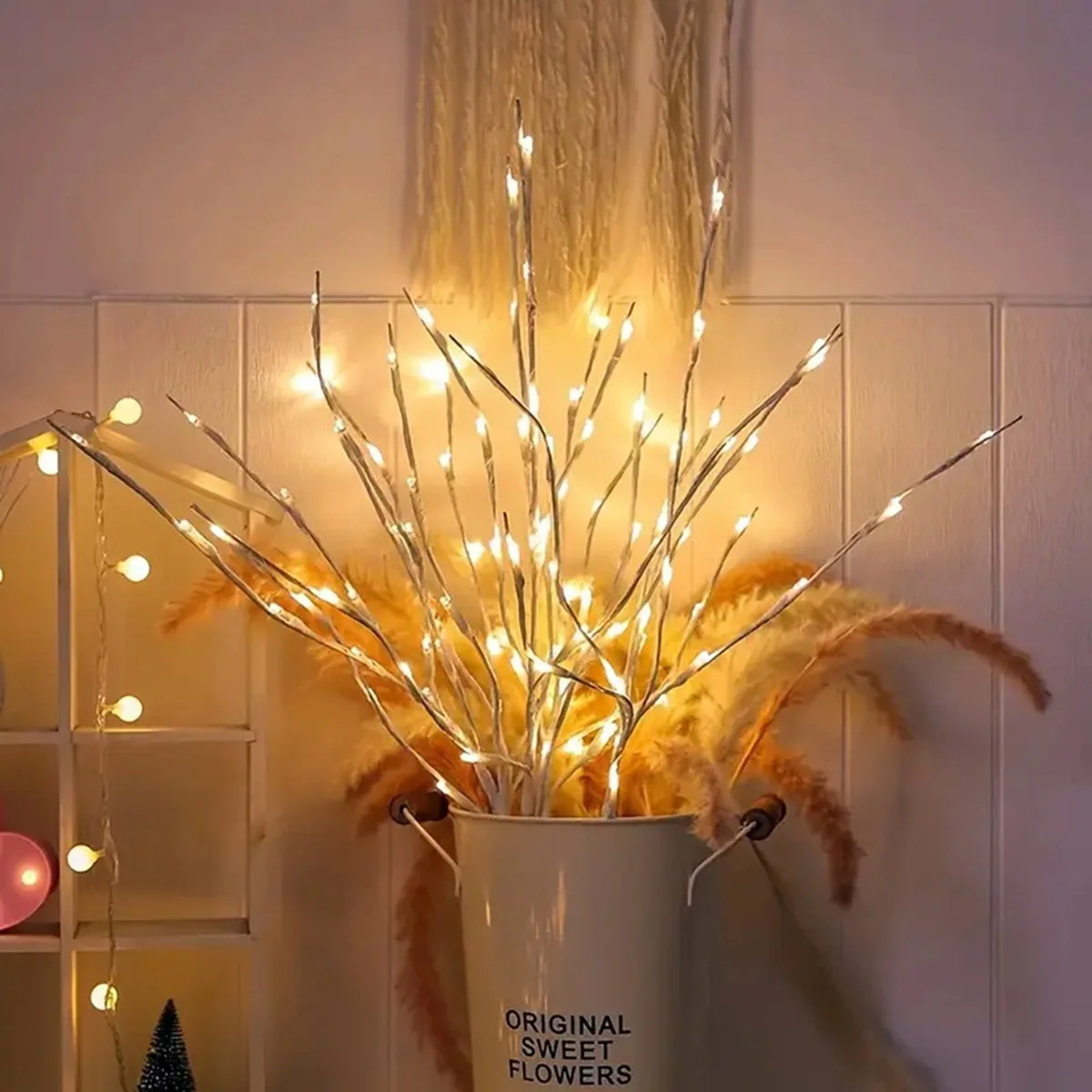 LED Branch Lights Fairy Vine Garland Warm White Twig Tree Lamp for Vase Christmas Wedding Holiday Home Party Decor