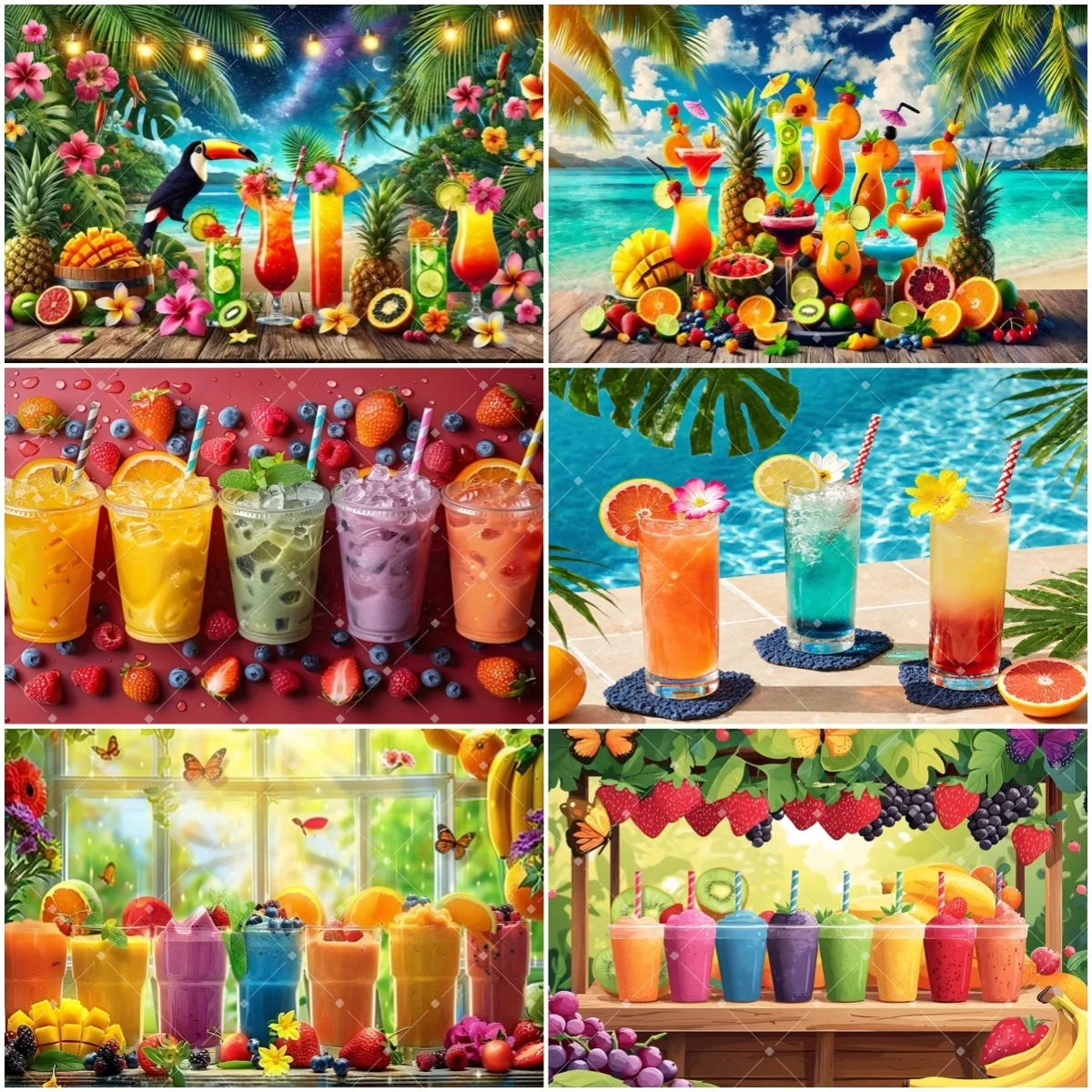 

Summer Ice Sand Background Colorful Cool Fruit Beverage Decor Beach Pool Vitality Party Supplies Backdrop Ice Drink Shop Prop