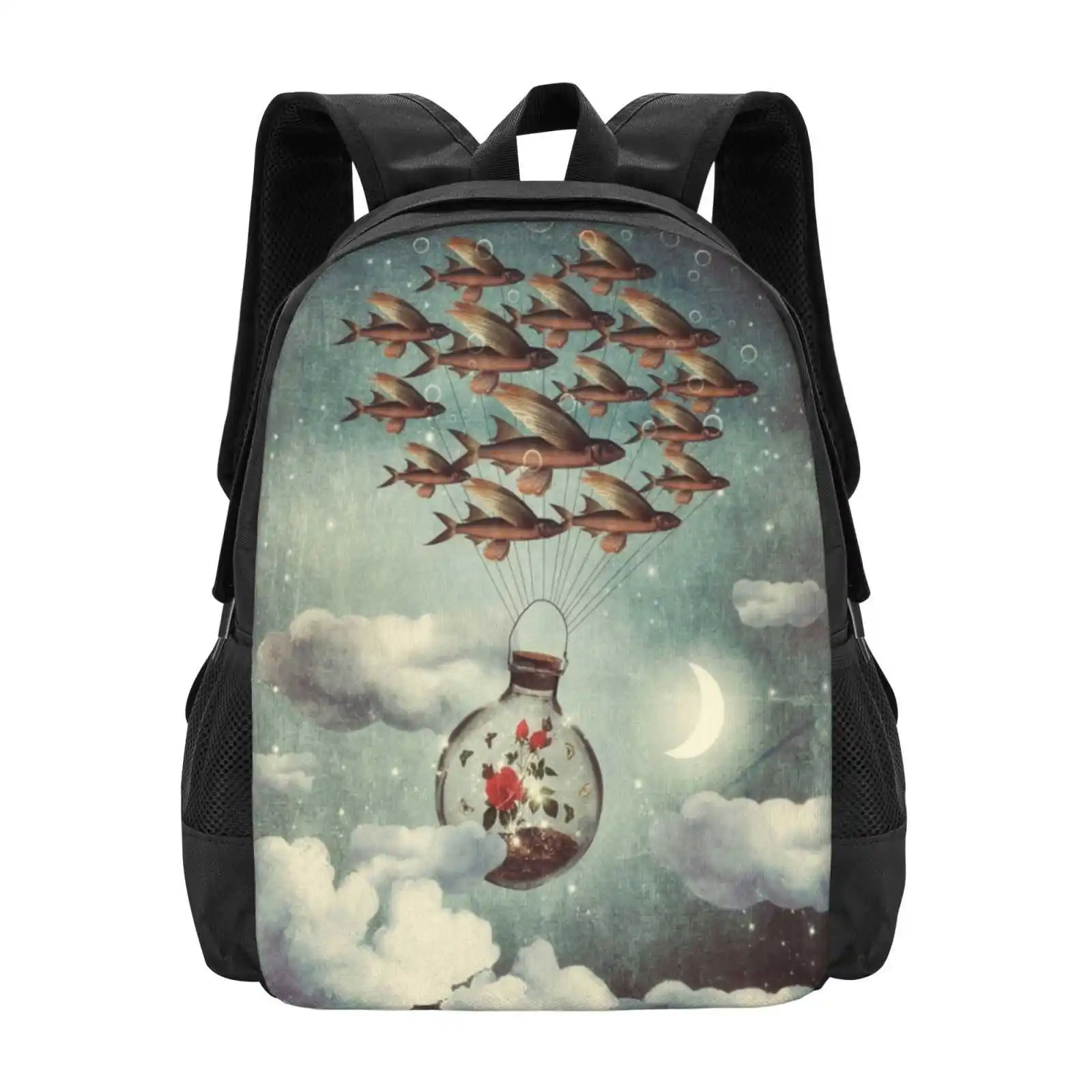 The Rose That Wanted To See The World Bag Backpack For Men Women Girls Teenage Rose Fish Surreal Fly Universe