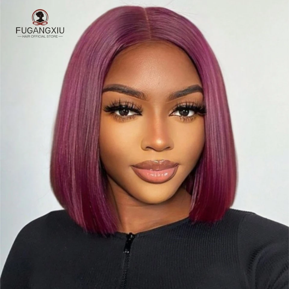 

FGX-Wear And Go Glueless Wigs 99J Burgundy Human Hair Bob Straight Pre Cut Lace Front Wigs No Glue Lace Frontal Wigs For Women