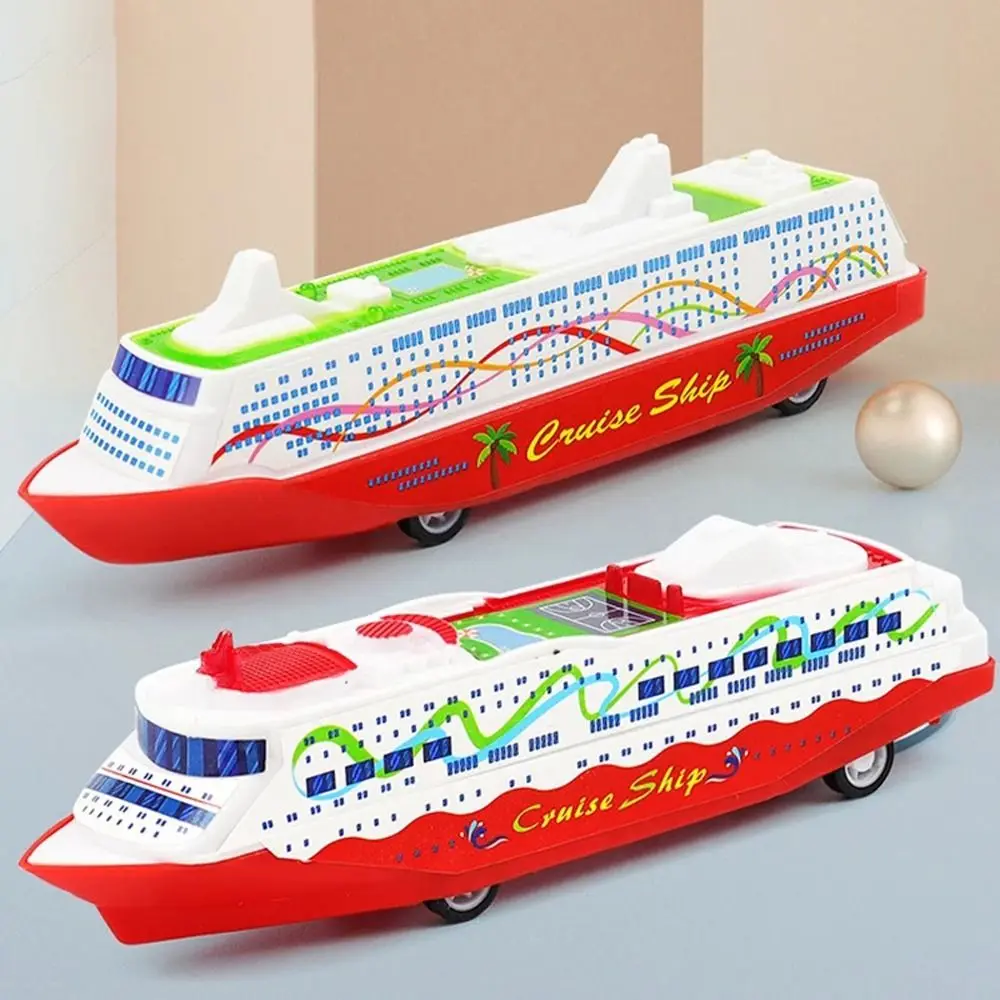 Ornamentos de mesa deslizando navio a vapor modelo de simulação brinquedo barco de cruzeiro modelo coleção de plástico puxar para trás navio meninos brinquedos