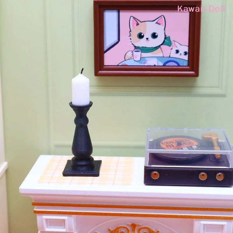 

4Pcs 1/12 Simulation Mini Candle With Base Doll House Candlestick Model Decoration Dollhouse Miniature Accessories