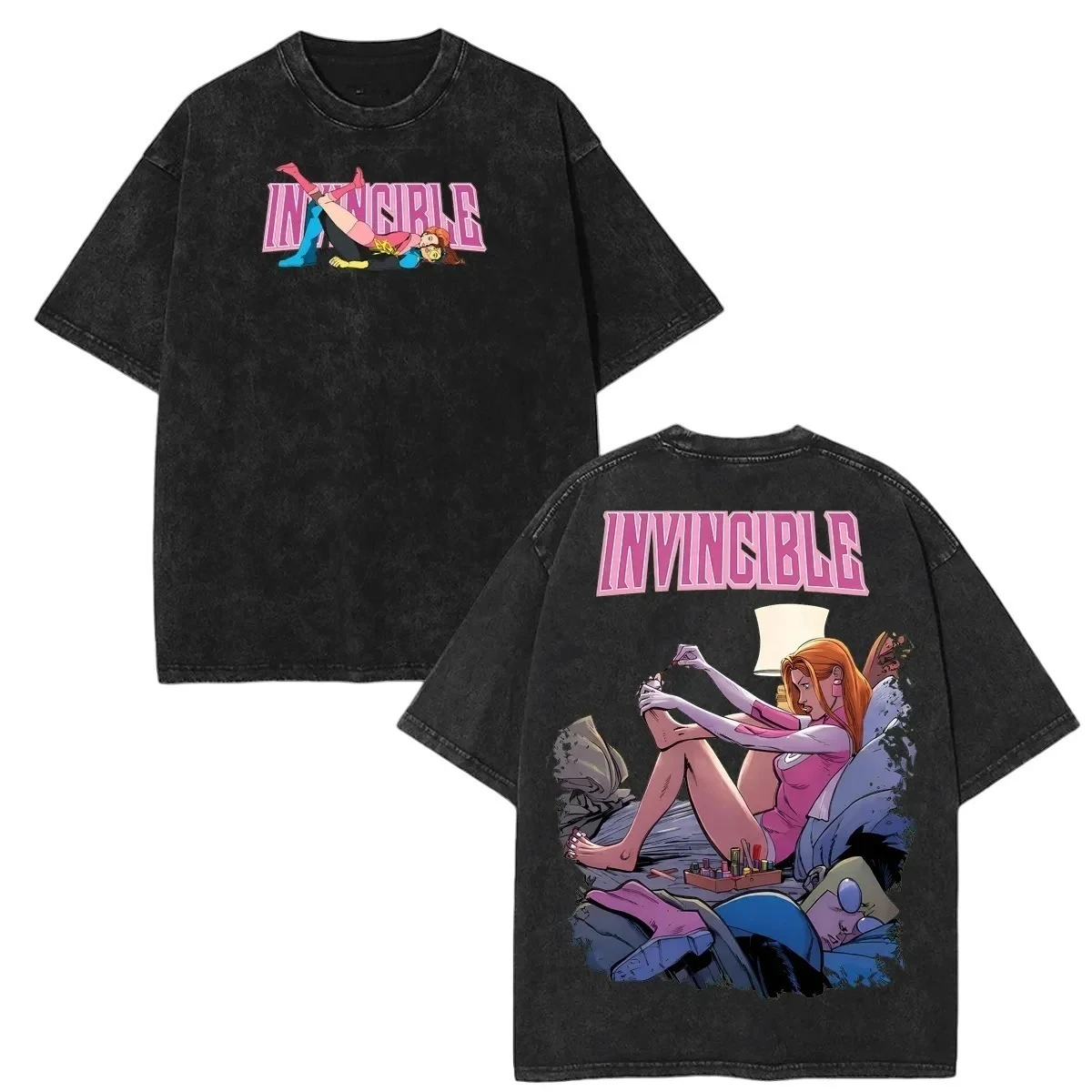 2026 New Invincible Eve & Mark Grayson Unisex Washed Shirt Summer Vintage Cotton Y2k Fashion Trendy Oversize Graphic Tshirt Y2K