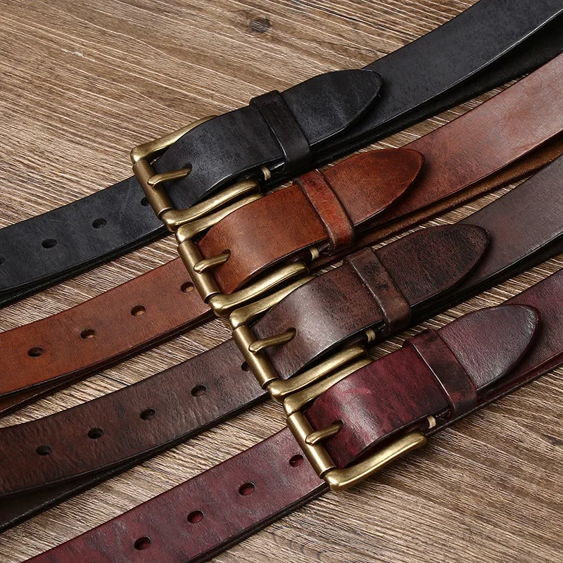 Cinturones de cuero genuino de vaca puro para hombres y mujeres, correa de marca, hebilla de latón para hombres, Jeans, diseñador de lujo, 3,3 CM
