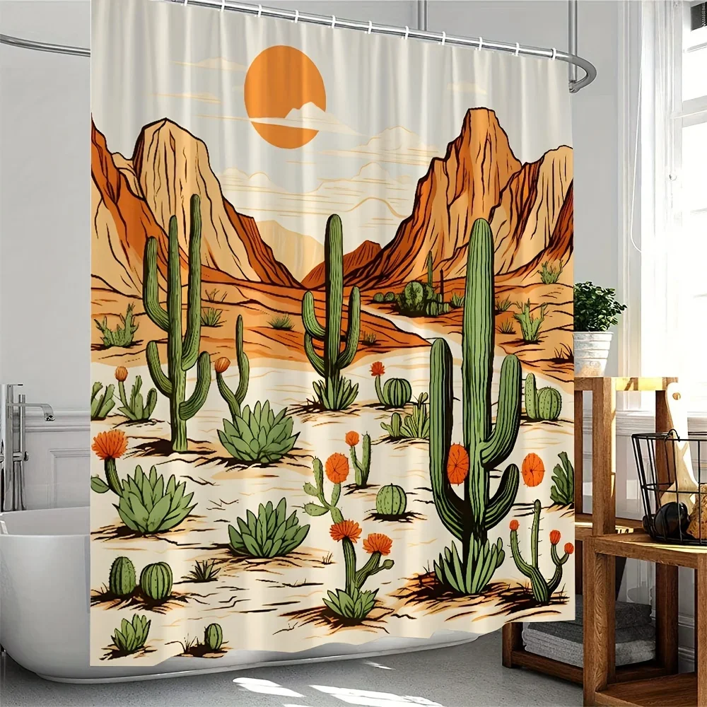 

Юго-западная занавеска для душа в пустыне — кактус и горы для декора ванной комнаты — яркий и тематический аксессуар для дома